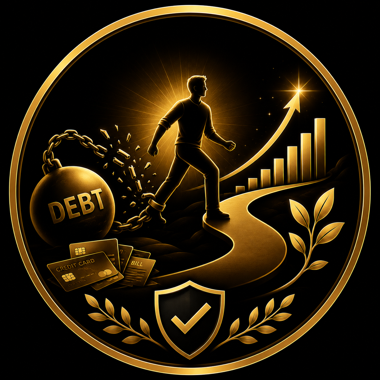 Illustration of a person organizing bills and statements into a clear gold pathway