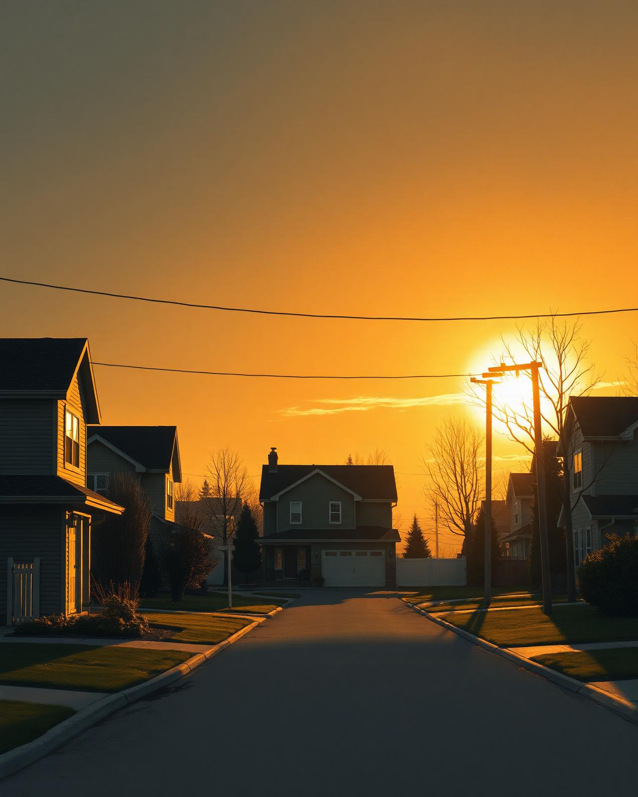 Sunrise light over a quiet Canadian residential street